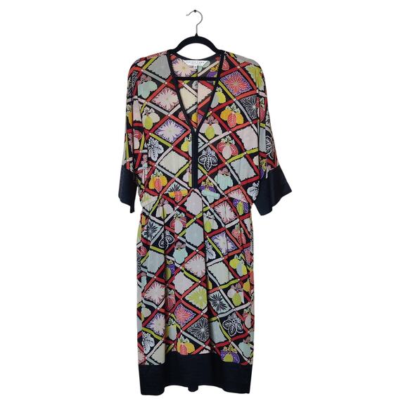 Trina Turk Sheer Silk Chiffon Floral Geometric Kaftan Dress 10 Vacation Bohemian - Picture 1 of 12